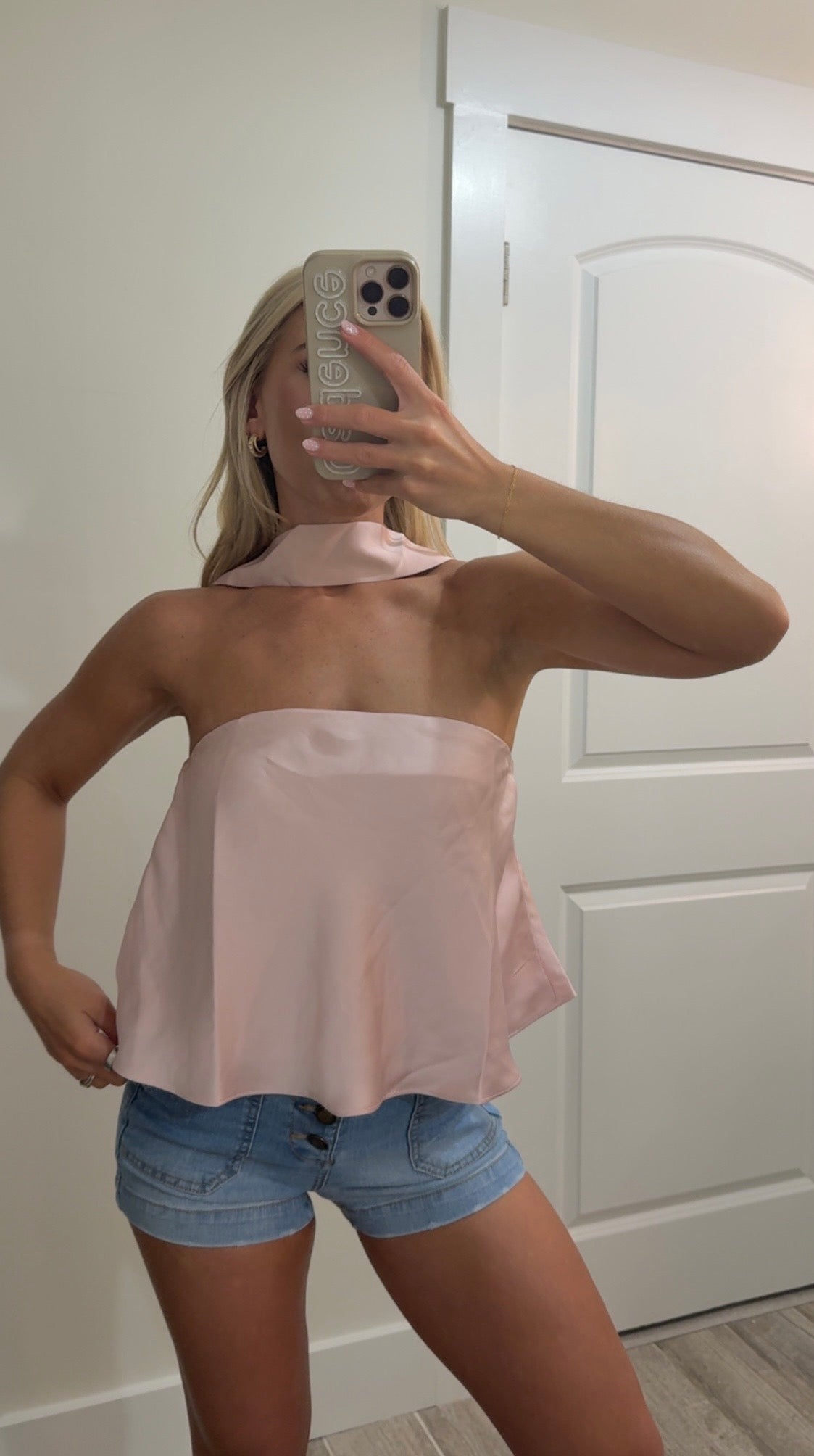 Millie Strapless Scarf Detail Satin Top