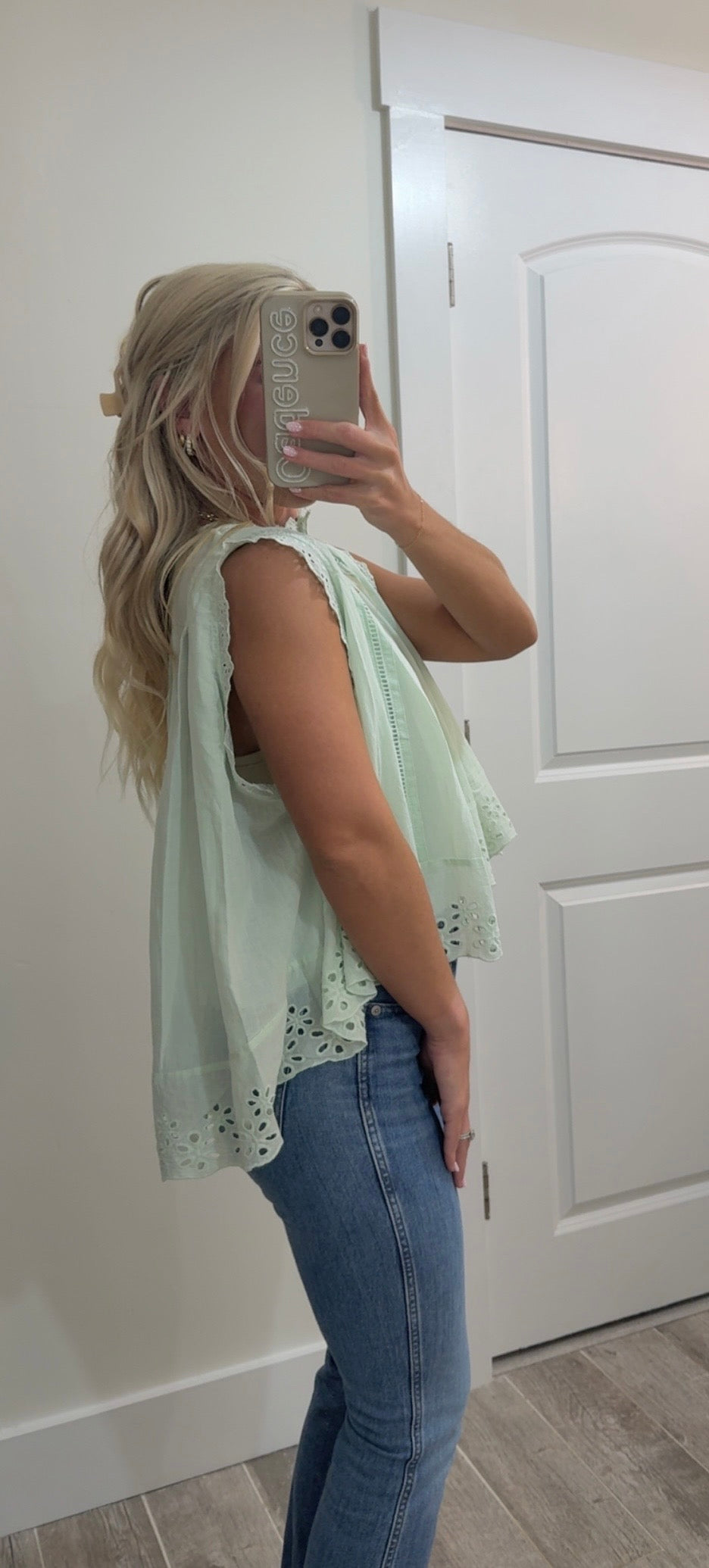 Good To Have Around Button Up Front Pleated Eyelet Blouse