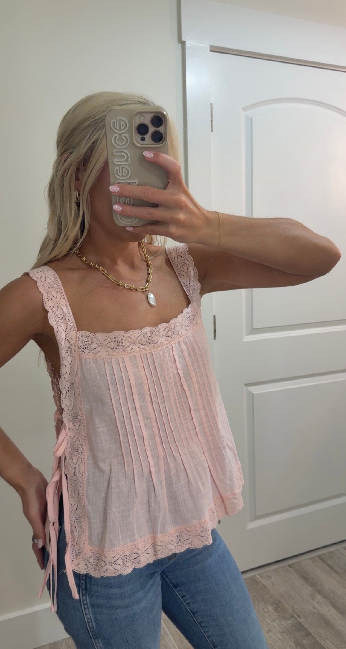 So Me Lace Trim Side Tying Top