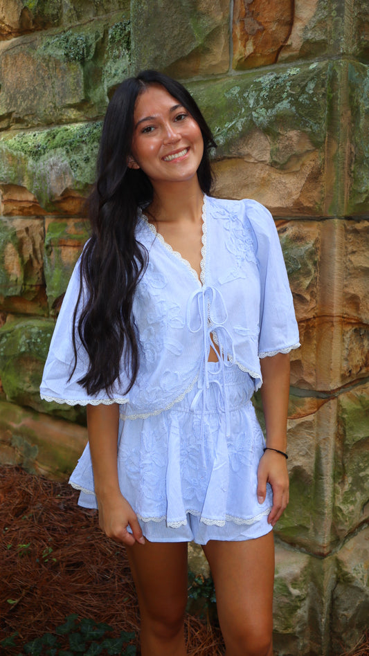 Caught My Eye Striped Tie-front Top and Skort Set