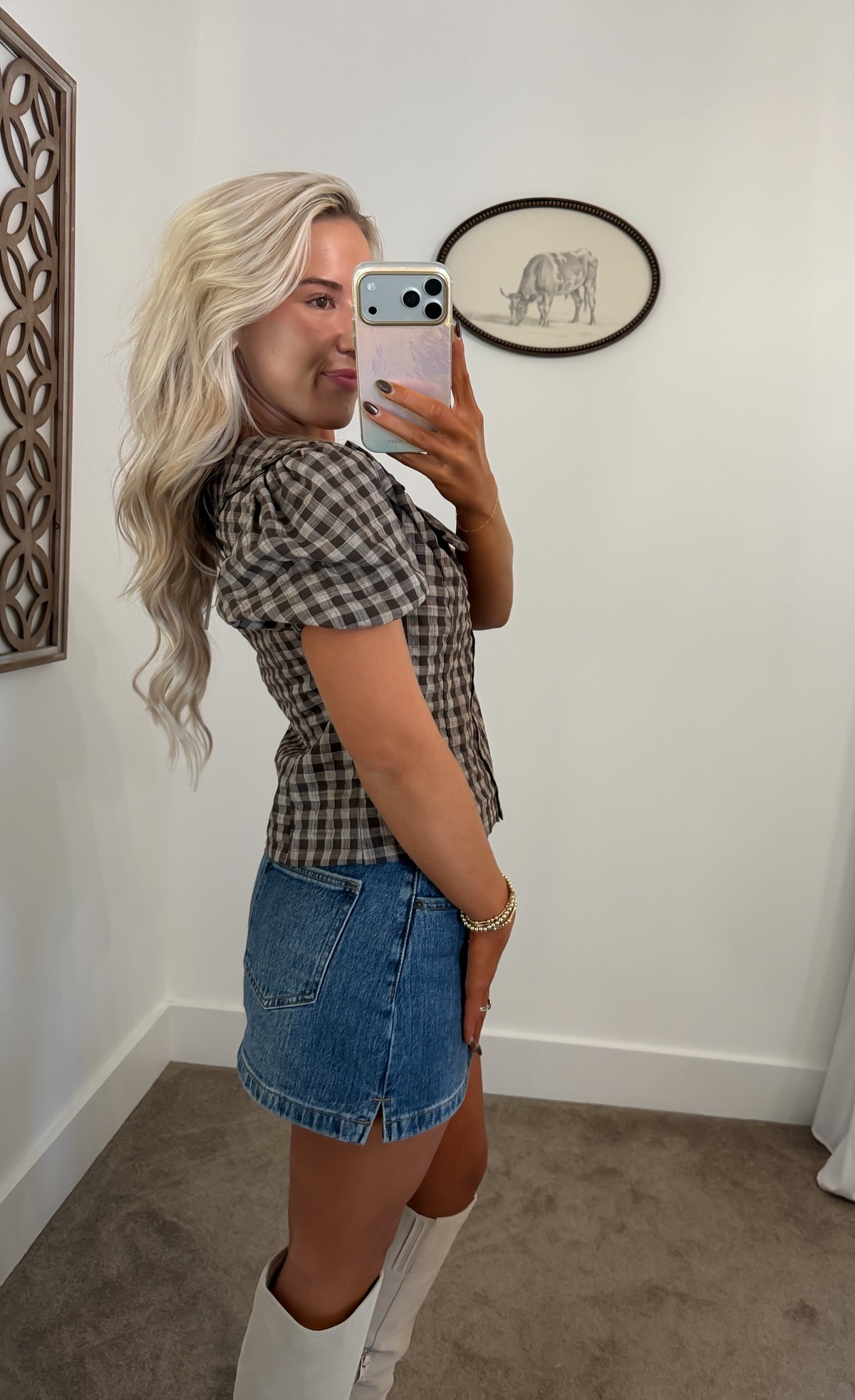Cocoa Gingham Collared Top