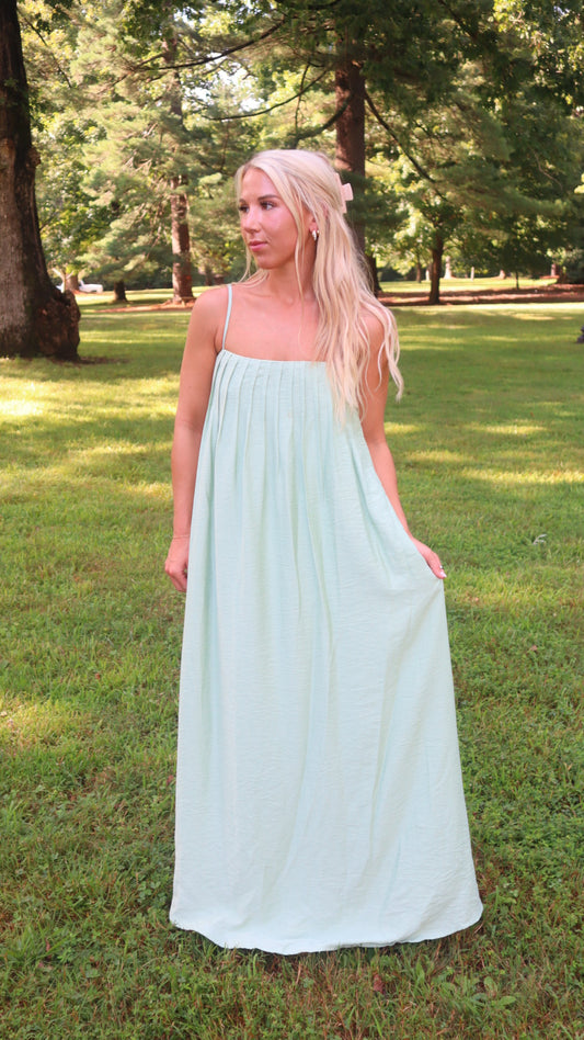 Follow My Lead Pleated Spaghetti Straps Maxi Dress
