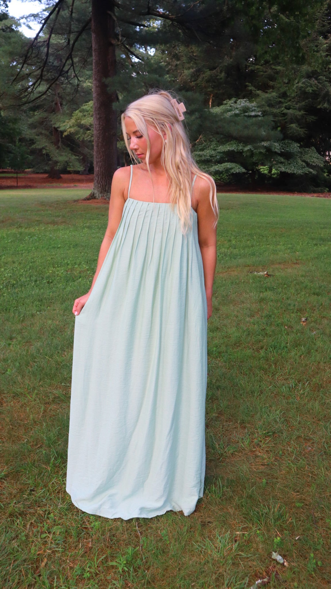 Follow My Lead Pleated Spaghetti Straps Maxi Dress