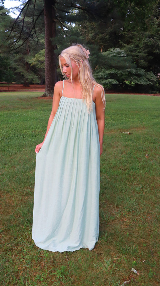 Follow My Lead Pleated Spaghetti Straps Maxi Dress
