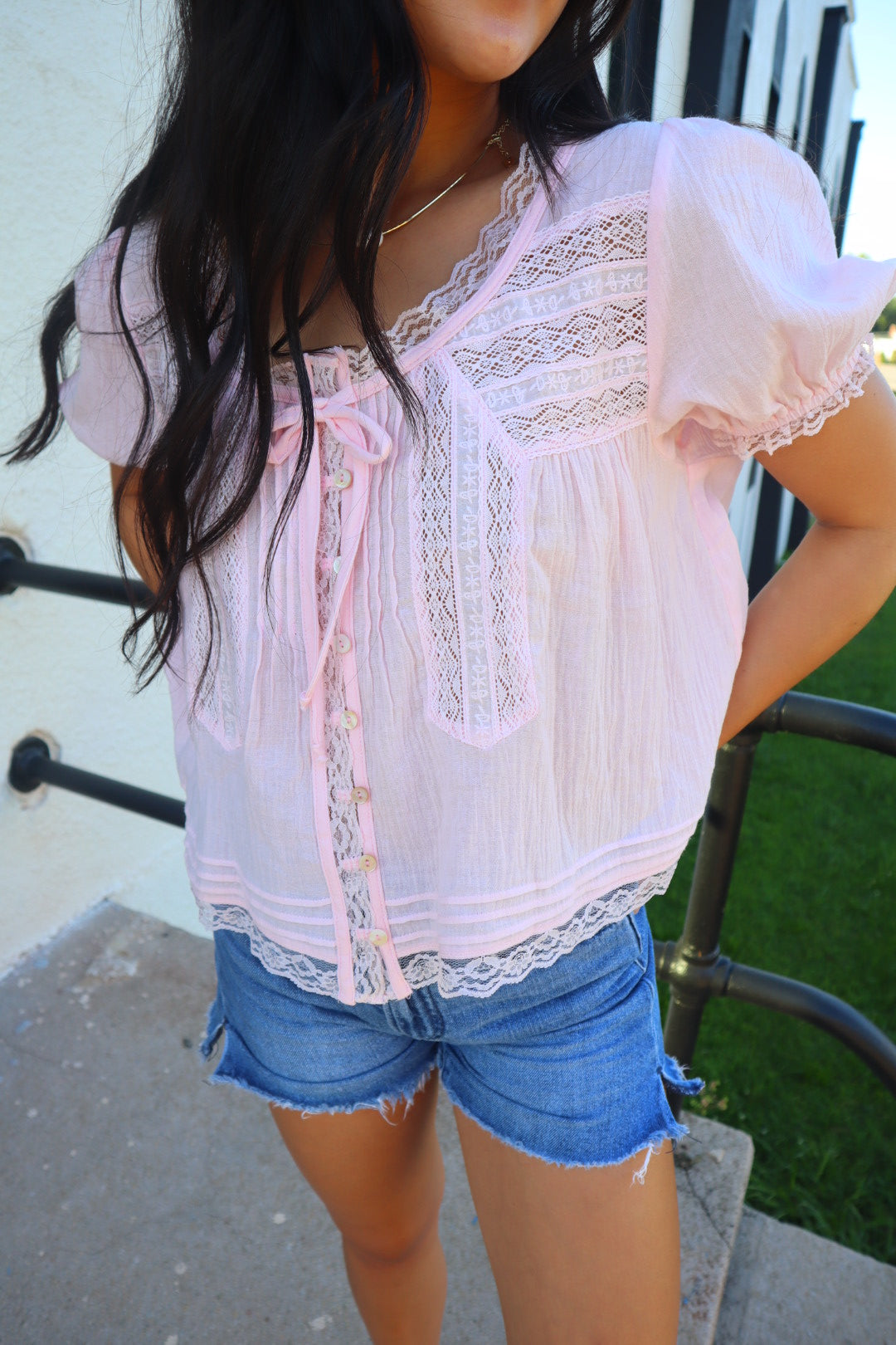 Blush Hour Lace Trimmed Top