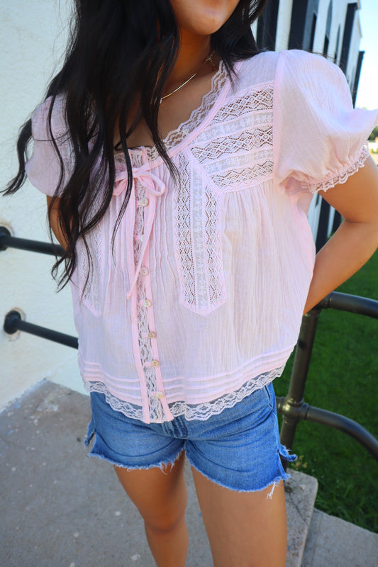 Blush Hour Lace Trimmed Top