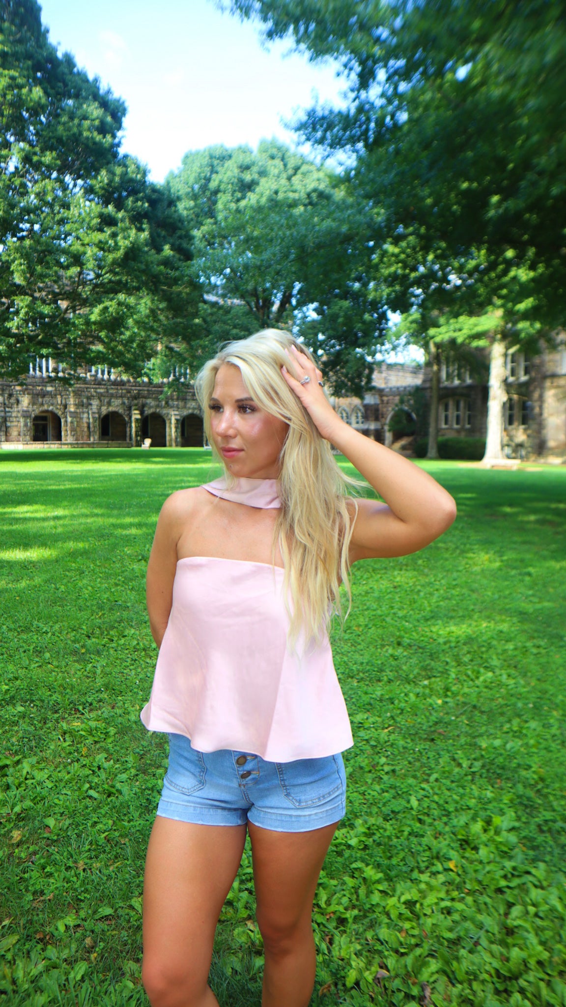 Millie Strapless Scarf Detail Satin Top