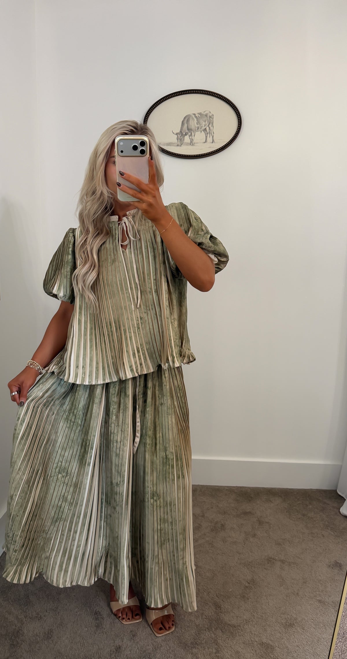 Watercolor Pleated Midi Set (Olive)