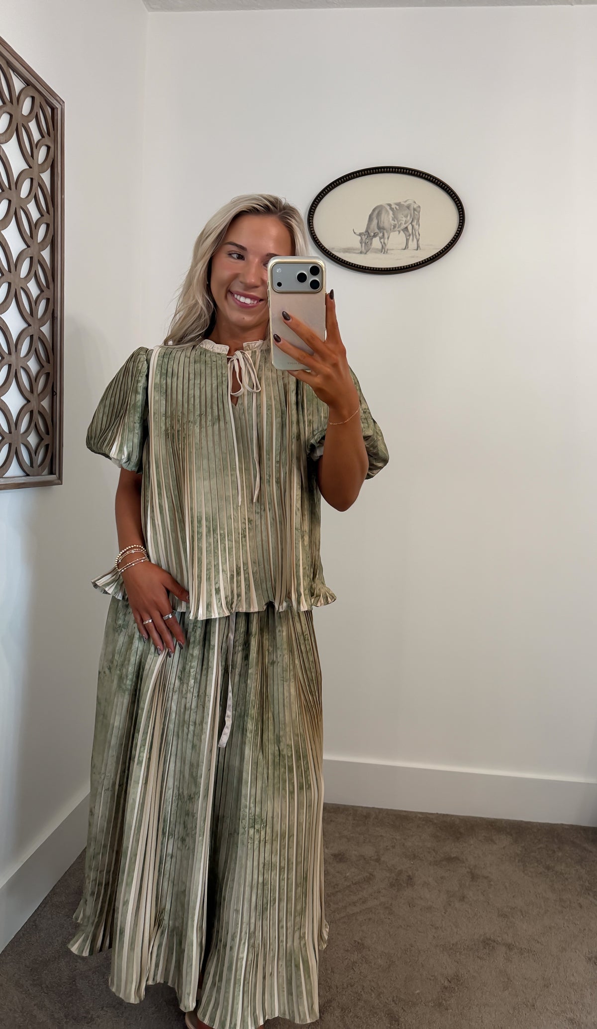 Watercolor Pleated Midi Set (Olive)