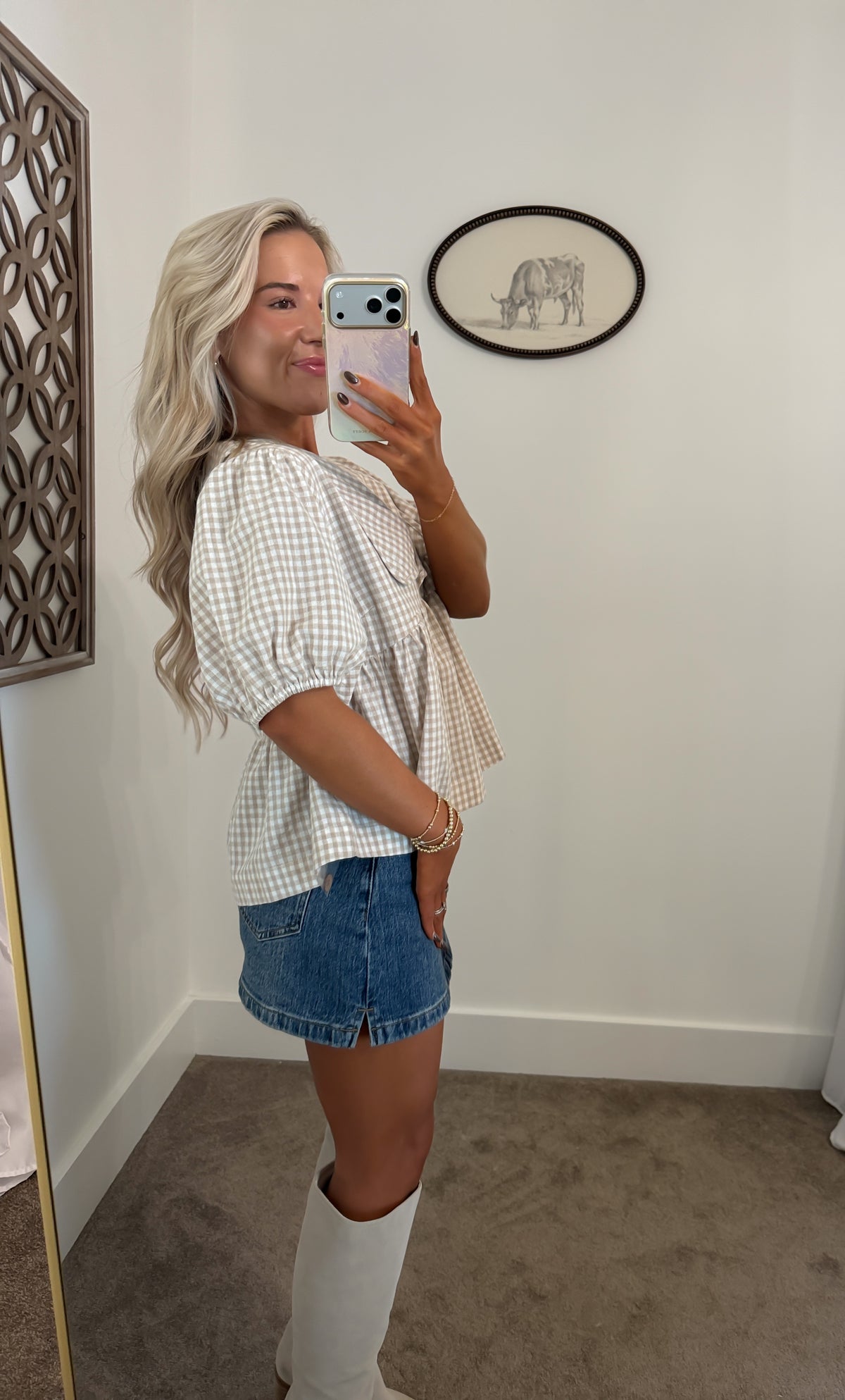Plaid Collared Blouse (Taupe)