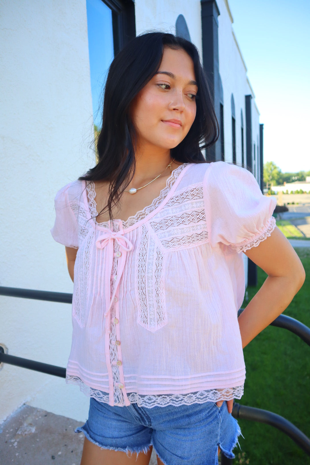 Blush Hour Lace Trimmed Top