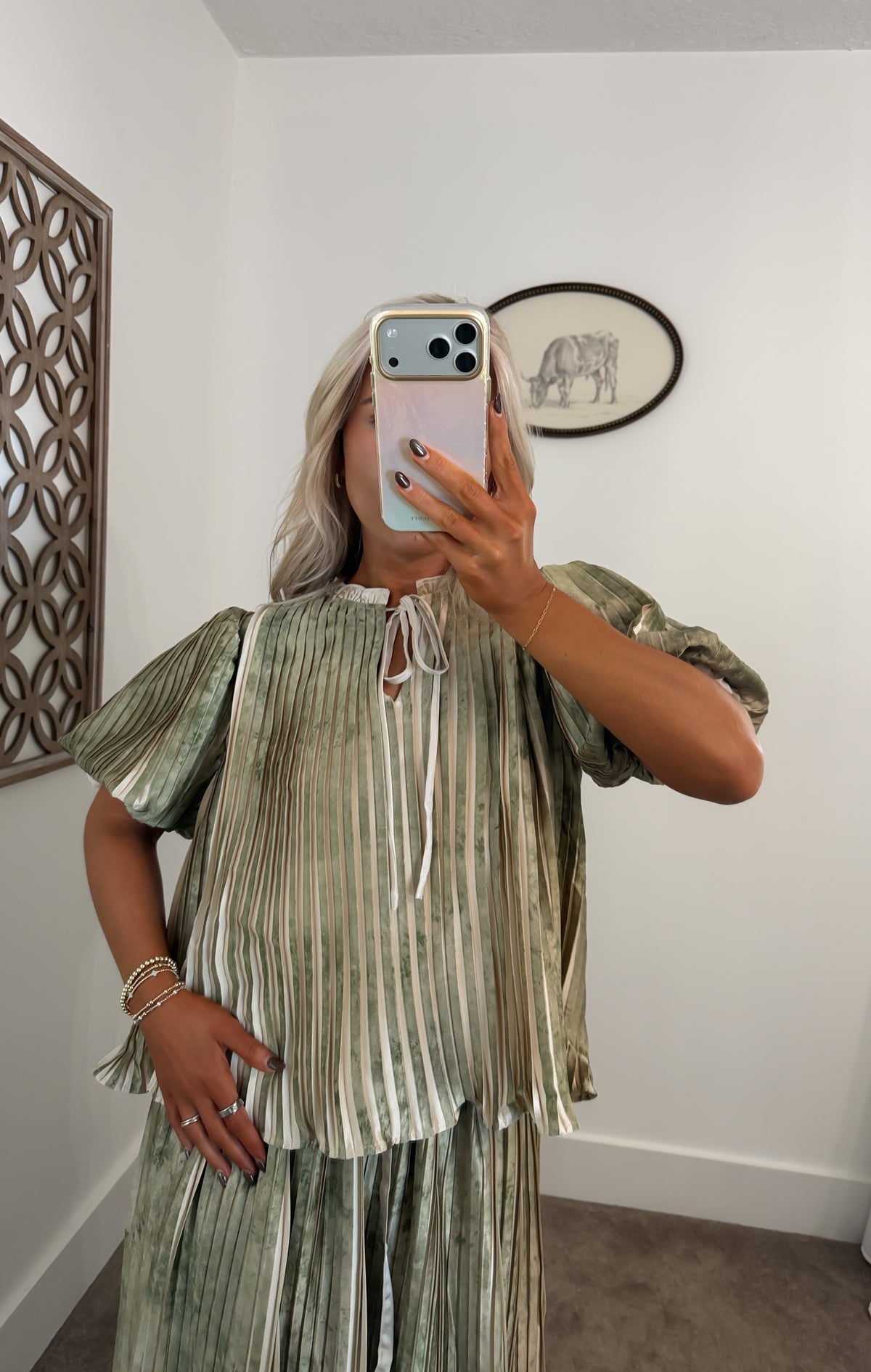 Watercolor Pleated Midi Set (Olive)
