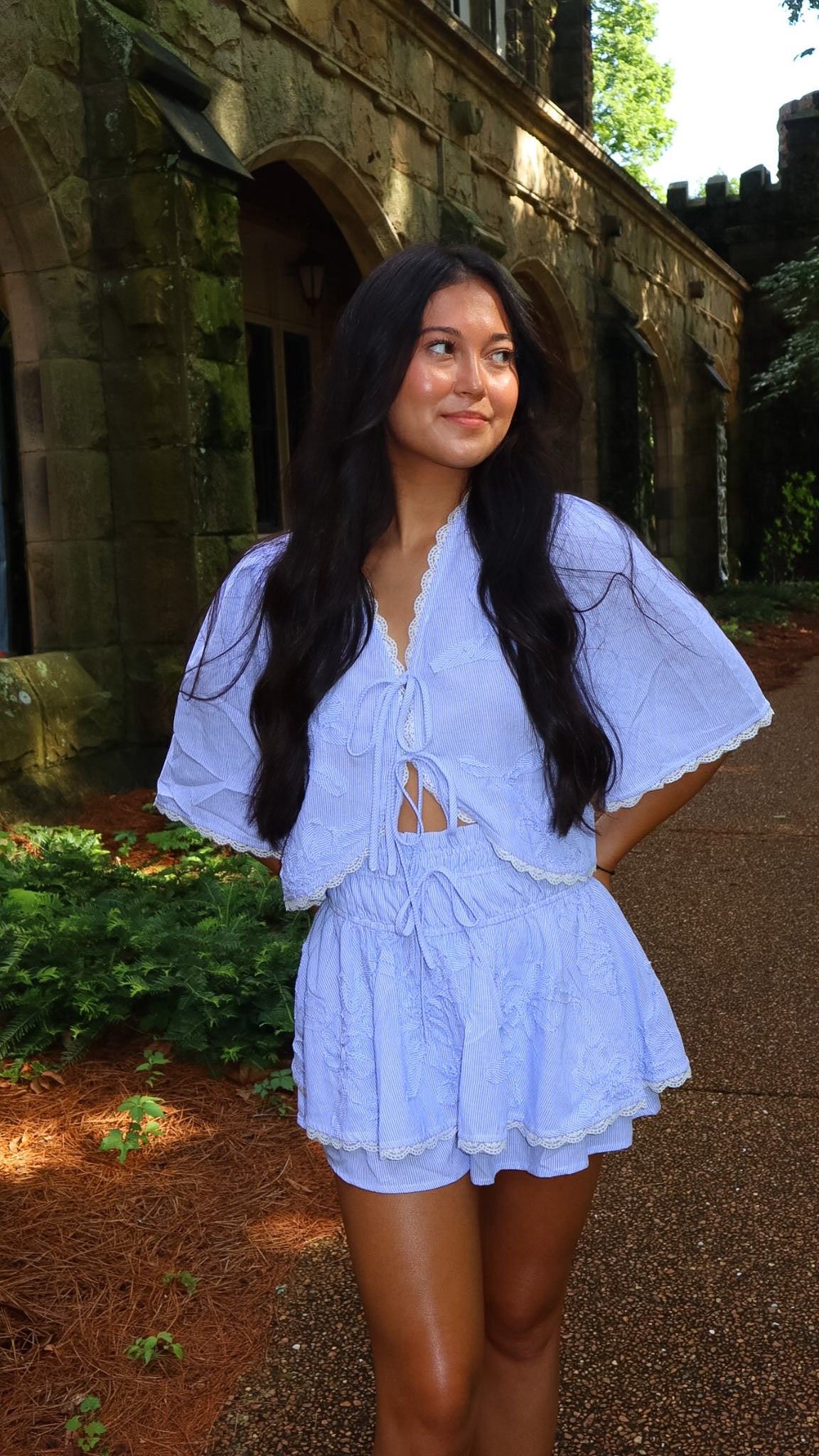 Caught My Eye Striped Tie-front Top and Skort Set