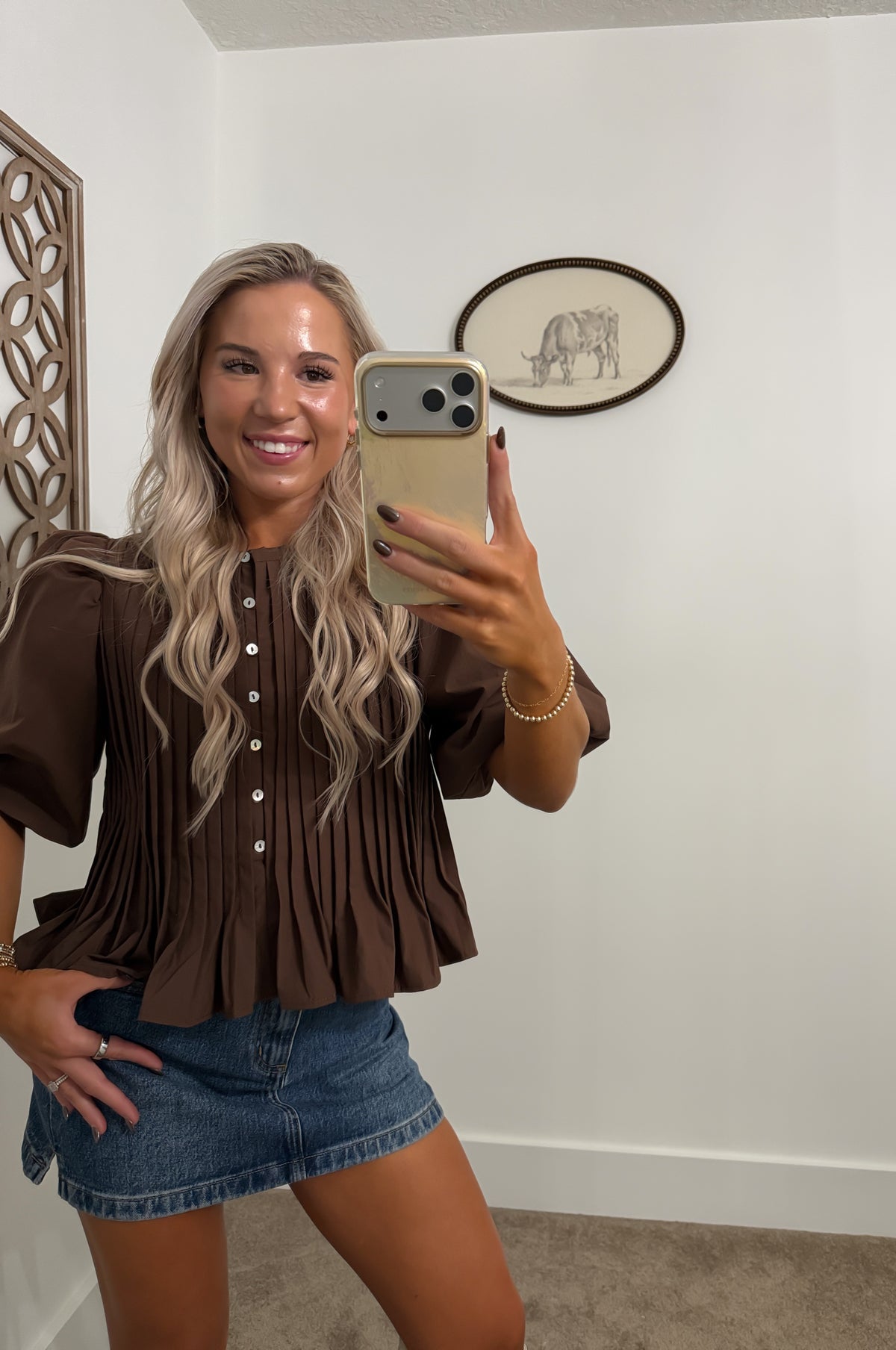 Pintuck Puff Sleeve Peplum Blouse