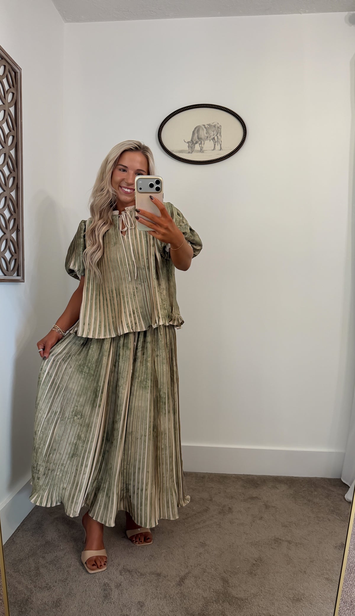 Watercolor Pleated Midi Set (Olive)