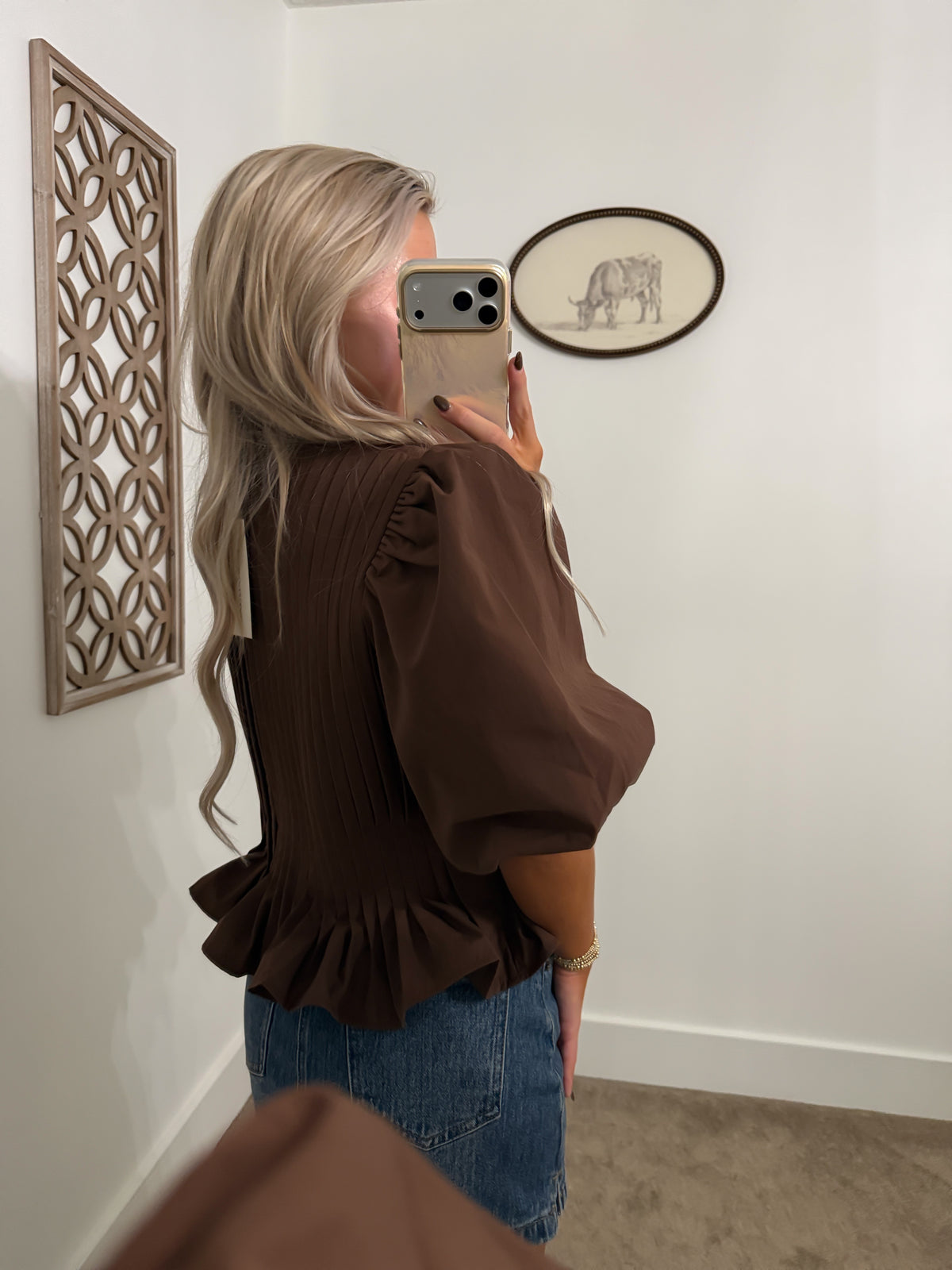 Pintuck Puff Sleeve Peplum Blouse