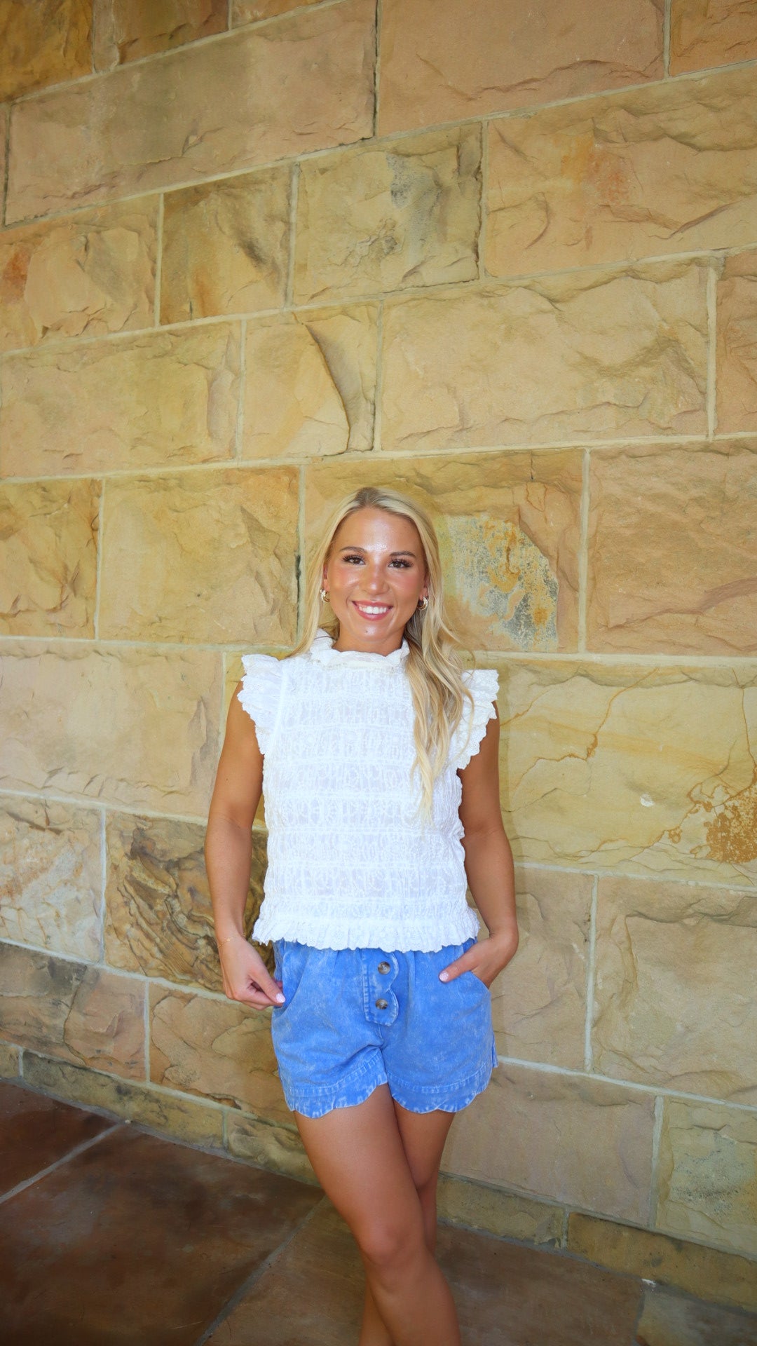 Scallop Hem Button Detail Shorts