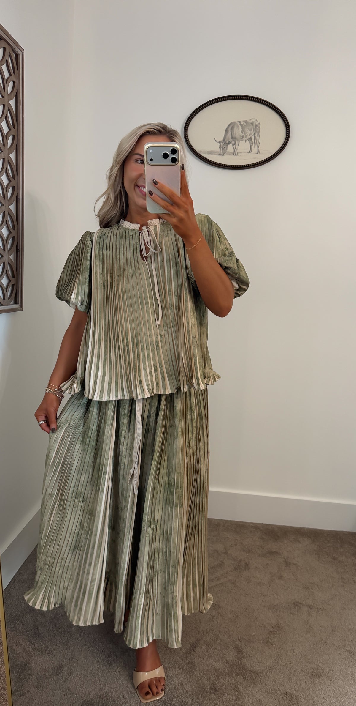 Watercolor Pleated Midi Set (Olive)