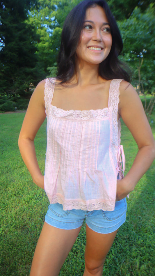 So Me Lace Trim Side Tying Top