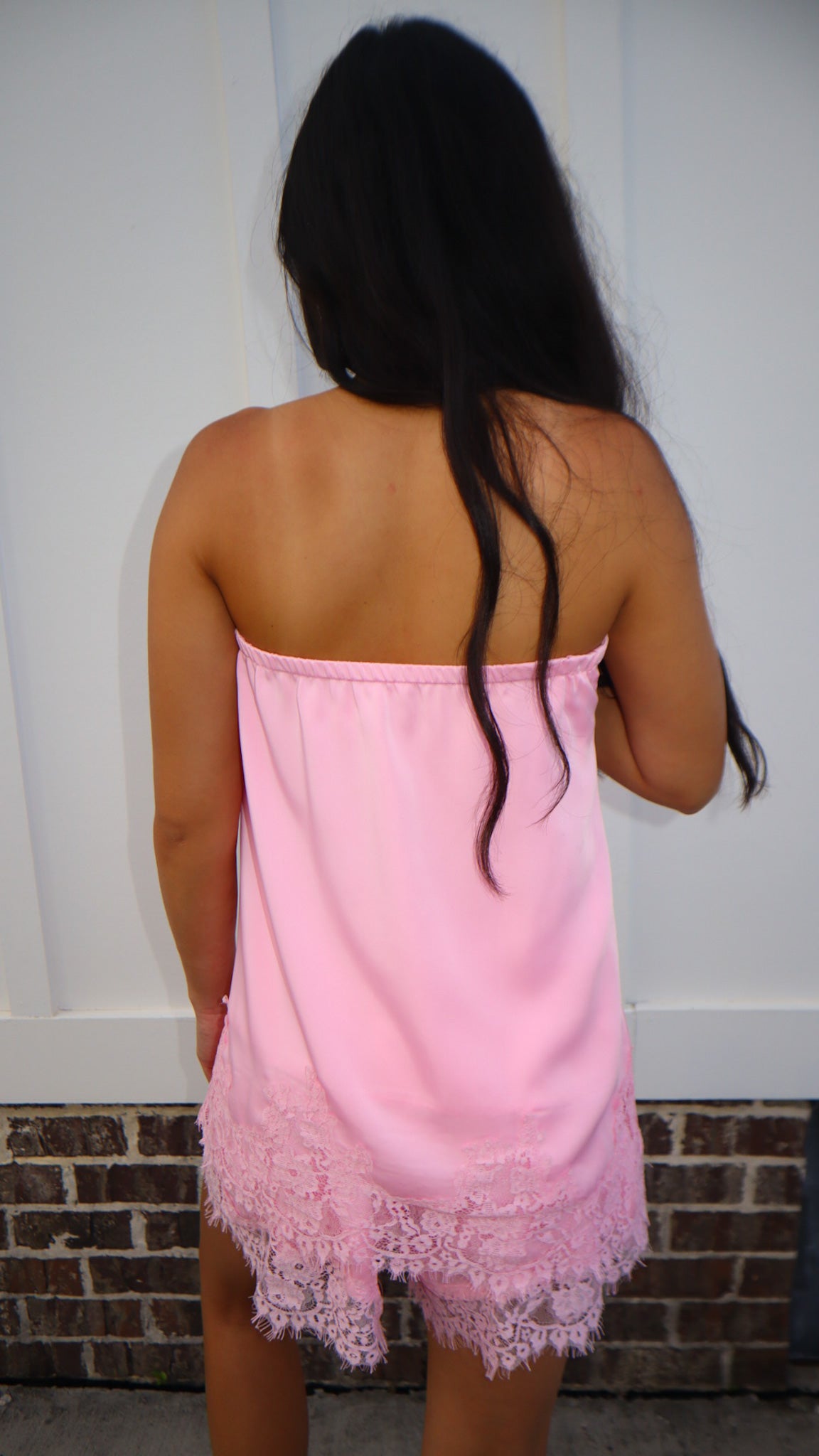 Pretty N’ Pink Lace Trim Strapless Top & Shorts Set