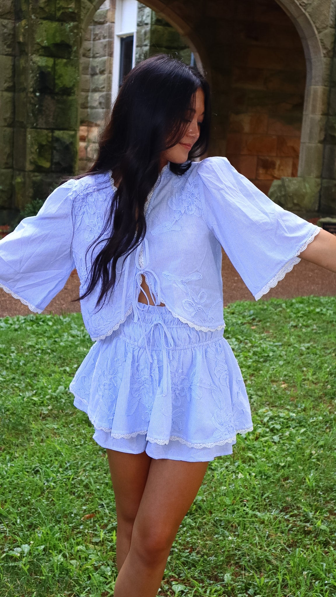 Caught My Eye Striped Tie-front Top and Skort Set