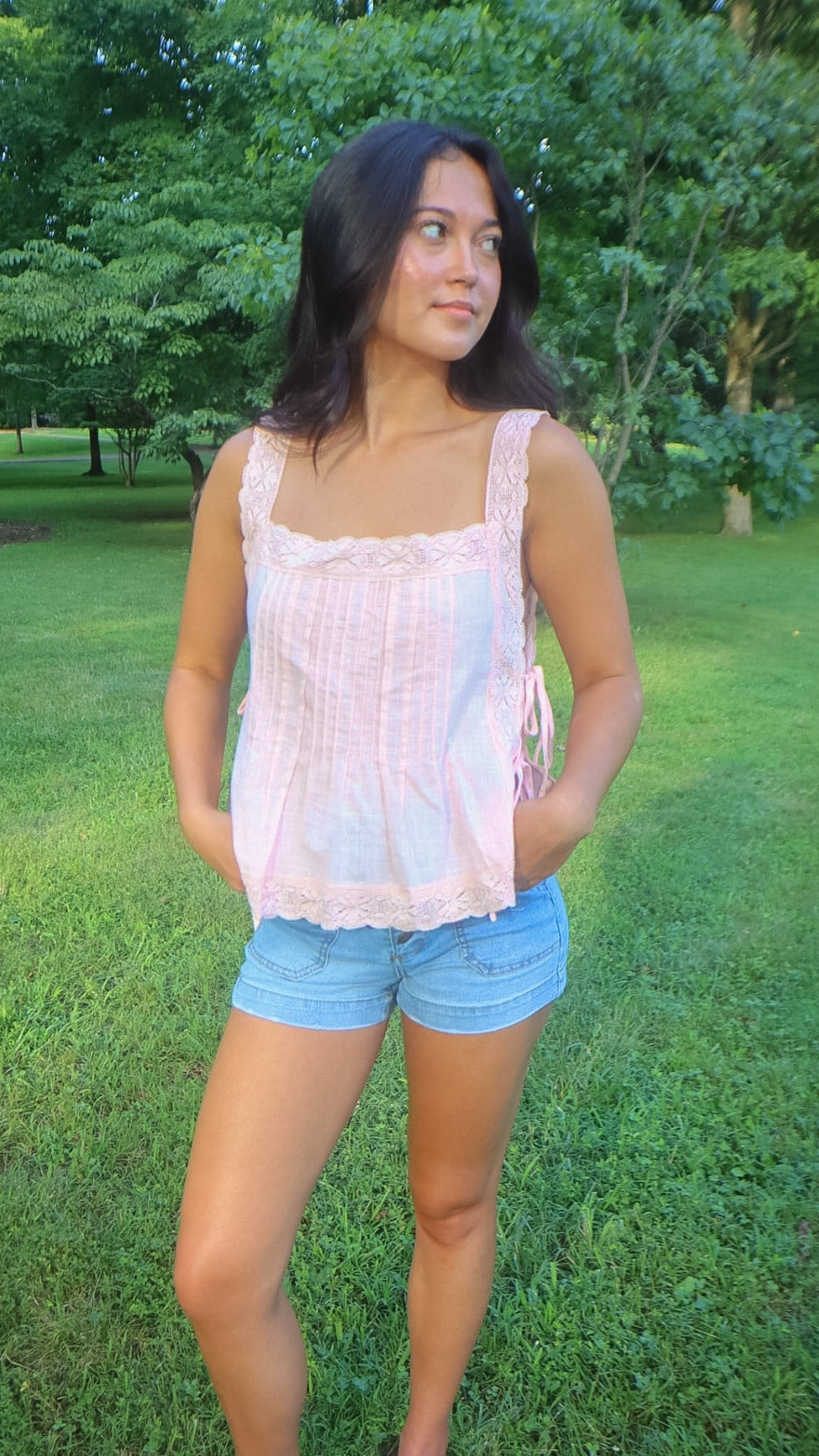 So Me Lace Trim Side Tying Top