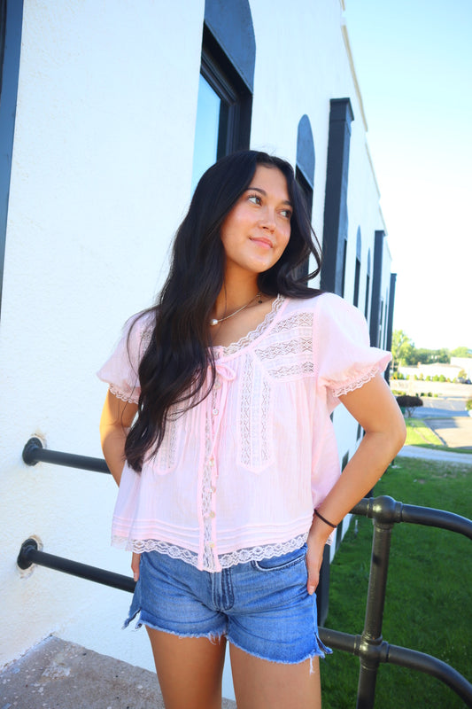 Blush Hour Lace Trimmed Top