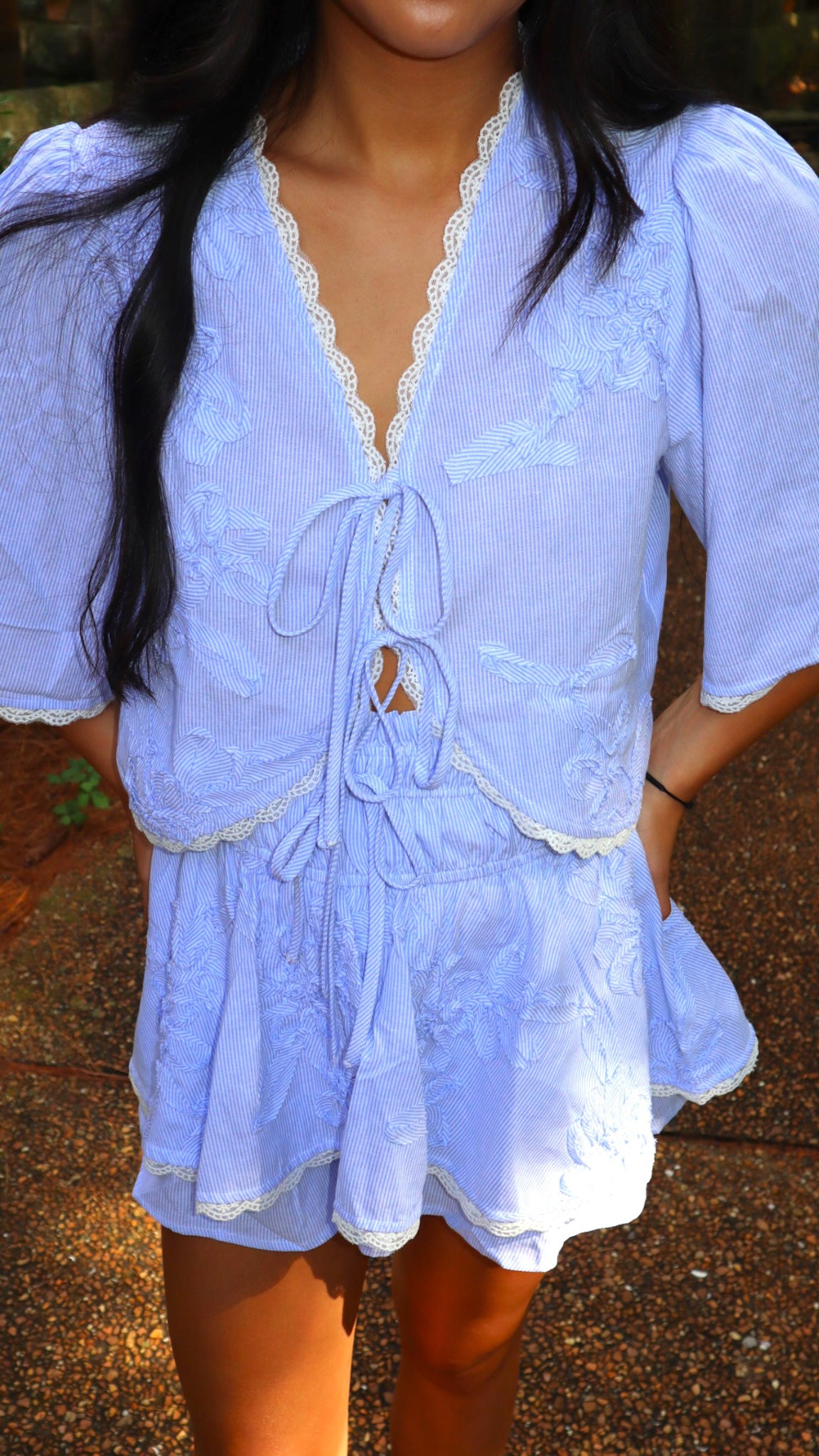 Caught My Eye Striped Tie-front Top and Skort Set