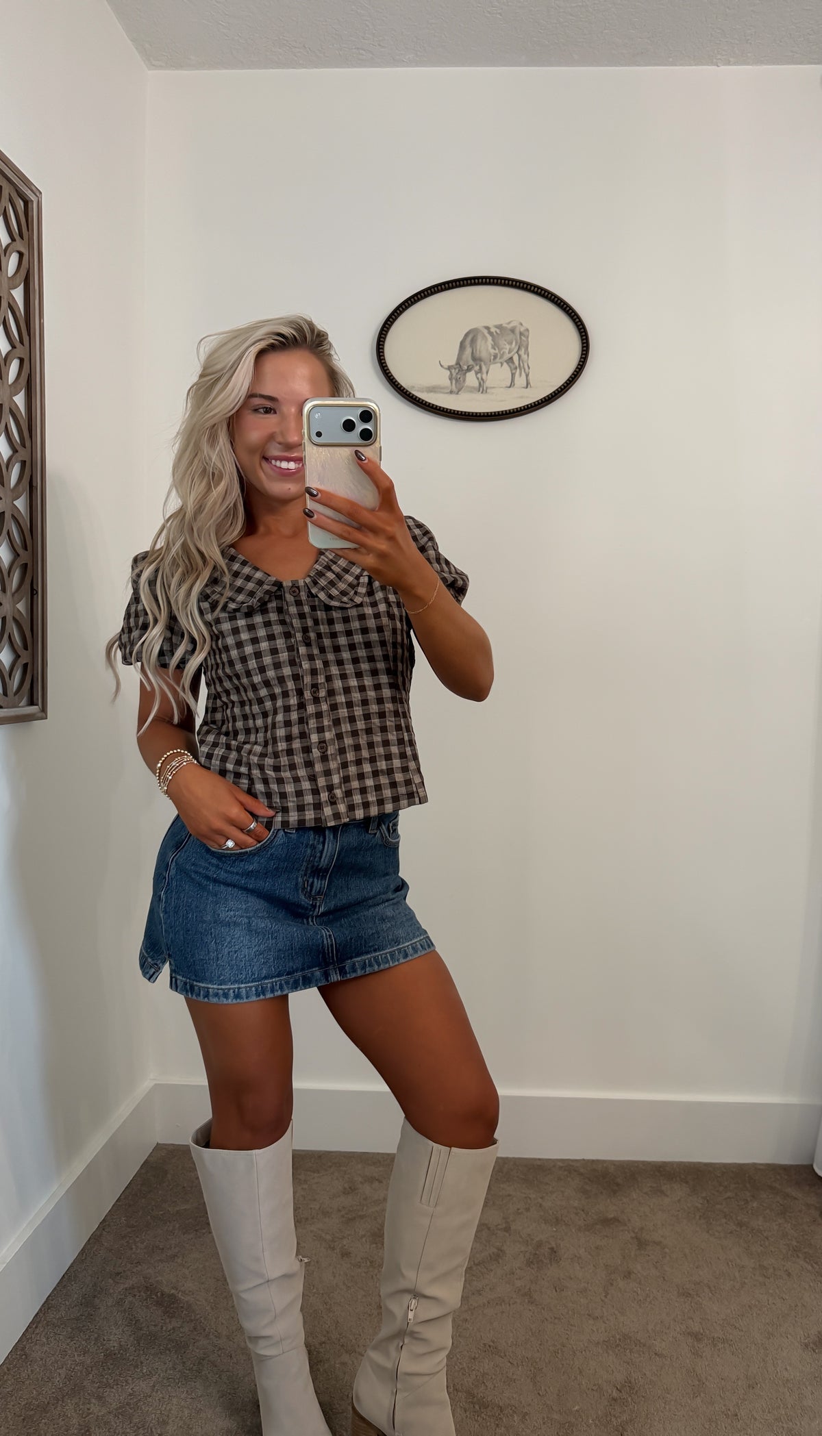 Cocoa Gingham Collared Top