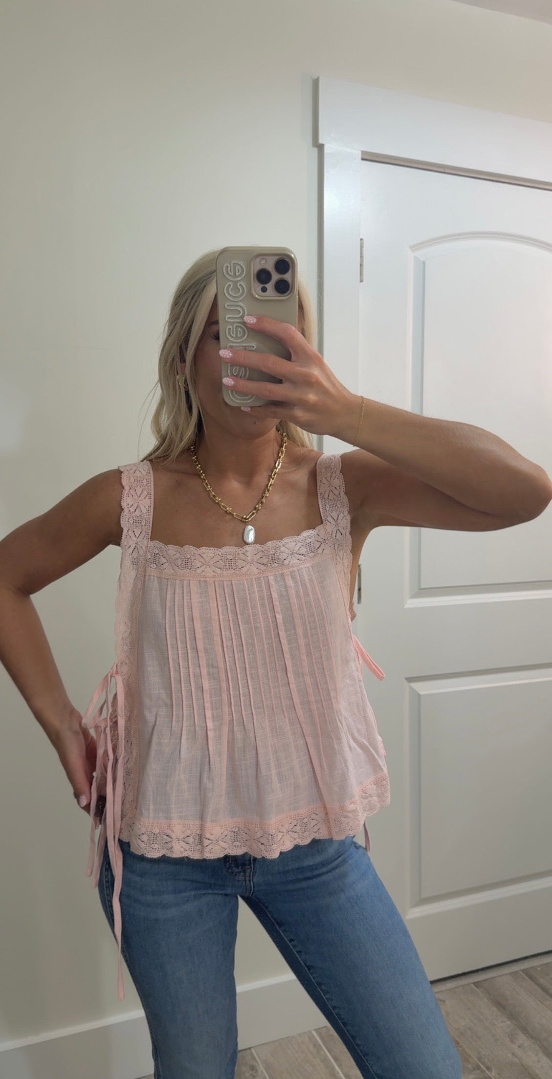 So Me Lace Trim Side Tying Top