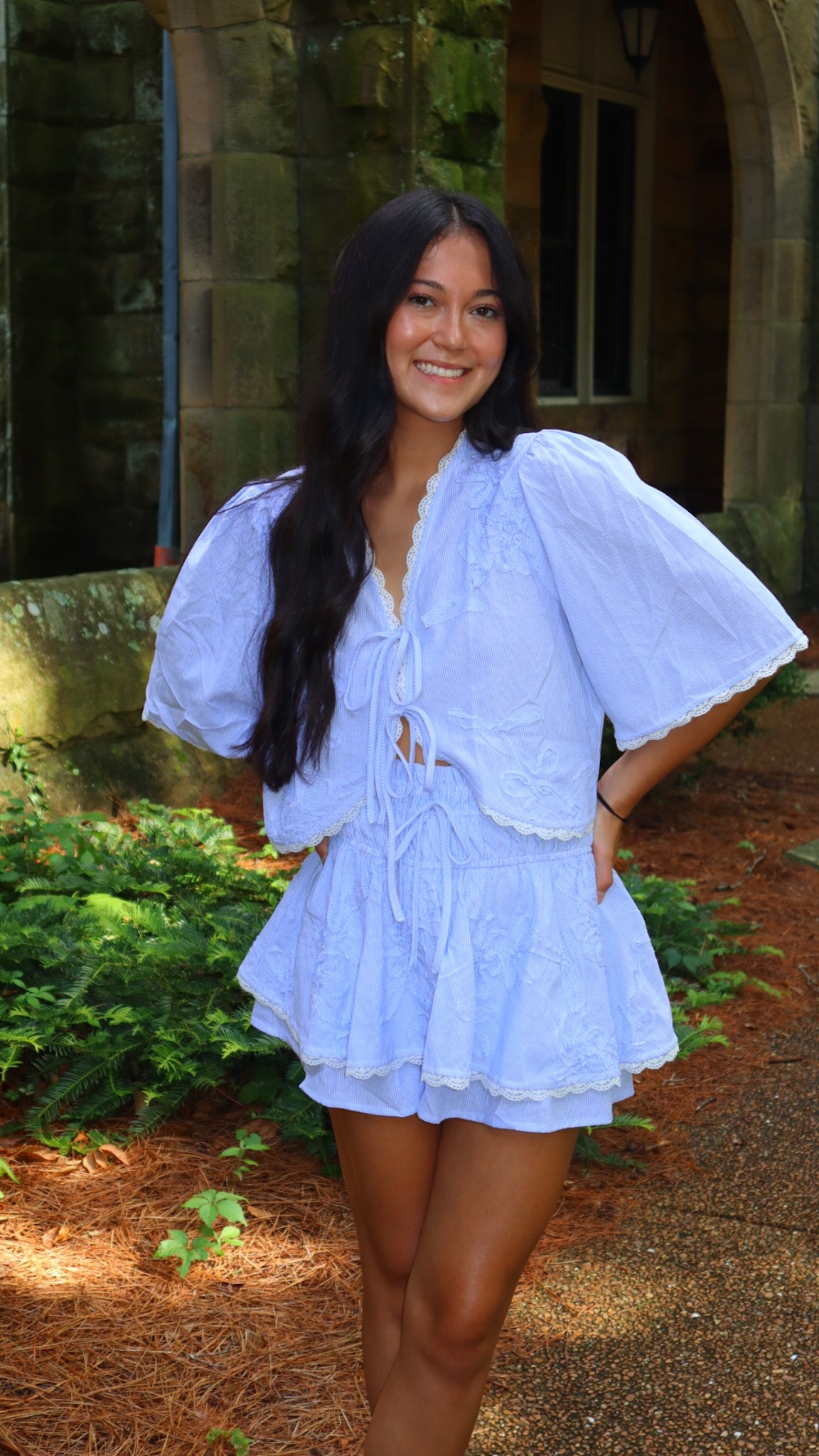 Caught My Eye Striped Tie-front Top and Skort Set