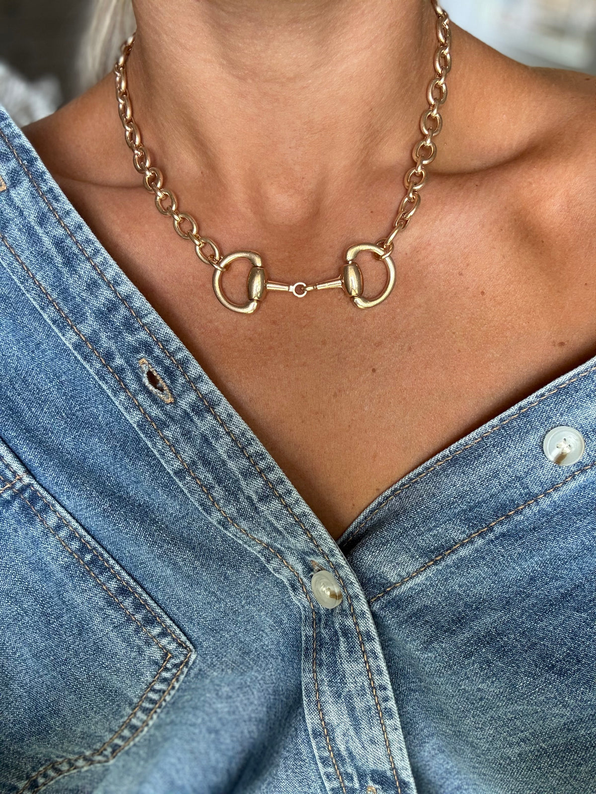 Horsebit Connector Bold Rolo Chain Necklace